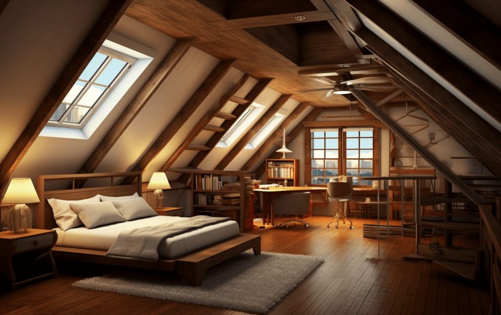 attic loft with ceiling fan